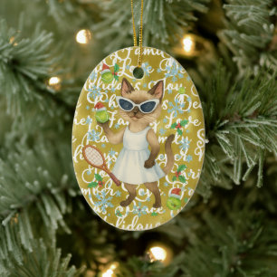 Ornamento De Cerâmica Tênis Natalino temático para jogador que ama gato