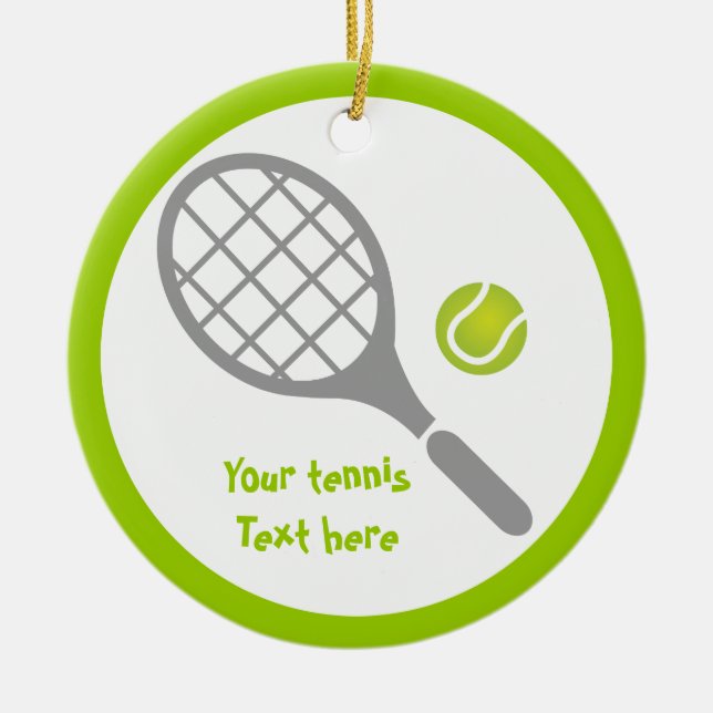 Ornamento De Cerâmica Tênis racket e bola personalizados (Frente)