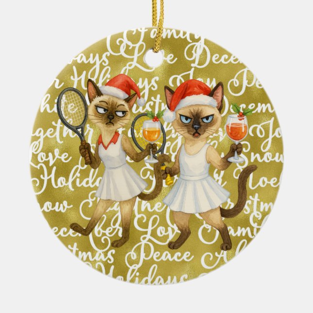 Ornamento De Cerâmica Tennis Christmas themed for player who loves cat (Frente)