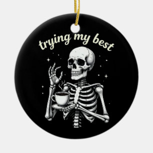 Ornamento De Cerâmica Tentando ao Máximo Esqueleto Engraçado Café Hallow