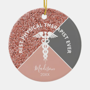Ornamento De Cerâmica Terapêutica Física Rosa Personalizada Ano Dourad
