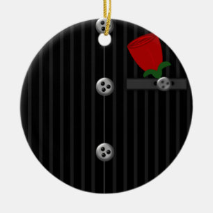 Ornamento De Cerâmica Terno cinzento preto das riscas dos noivos SEU