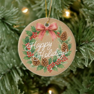Ornamento De Cerâmica Terra Clássica De Dezembro Com Aquarela De Arco Ro