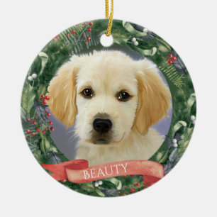 Ornamento De Cerâmica Terra de Fotos de Pet de Natal Personalizada