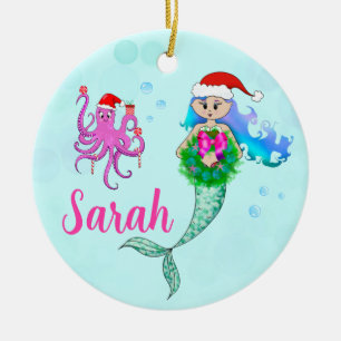 Ornamento De Cerâmica Terra de Natal Colorida e Octopus