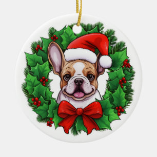 Ornamento De Cerâmica Terra de Natal do Buldogue Francês
