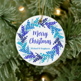 Ornamento De Cerâmica Terra de Natal do legado azul-feliz