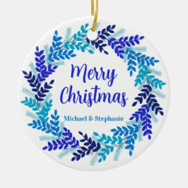 Ornamento De Cerâmica Terra de Natal do legado azul-feliz