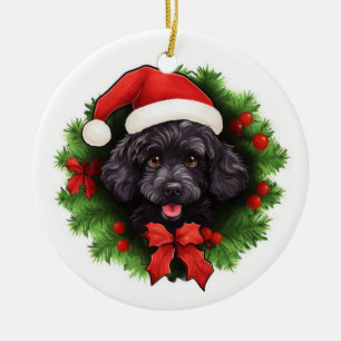 Ornamento De Cerâmica Terra de Natal do Poodle Negro