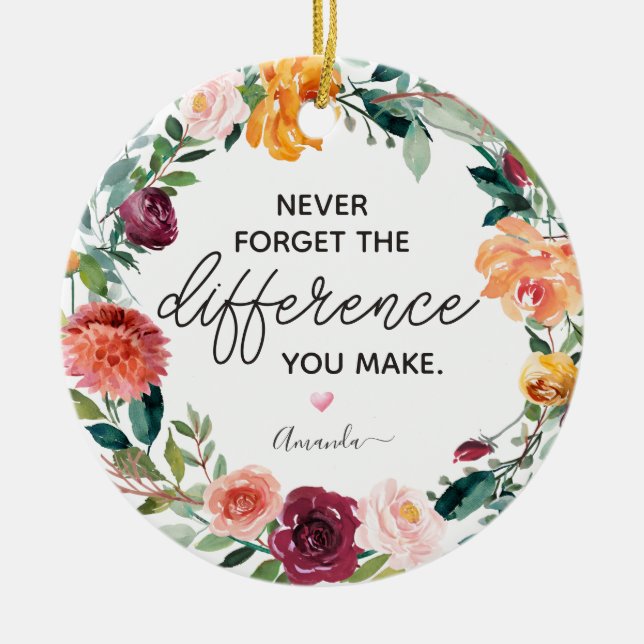 Ornamento De Cerâmica Terra Floral Elegante Nunca Esqueça Personalizada (Frente)