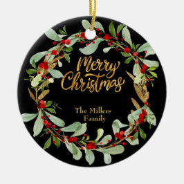 Ornamento De Cerâmica Terra Natal Elegante Nome Personalizável Preto