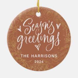 Ornamento De Cerâmica Terracotta 1-Photo Season Saudações de Dois Lados
