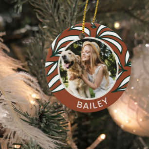 Ornamento De Cerâmica Terracotta Botanic Dog Foto e Nome Natal