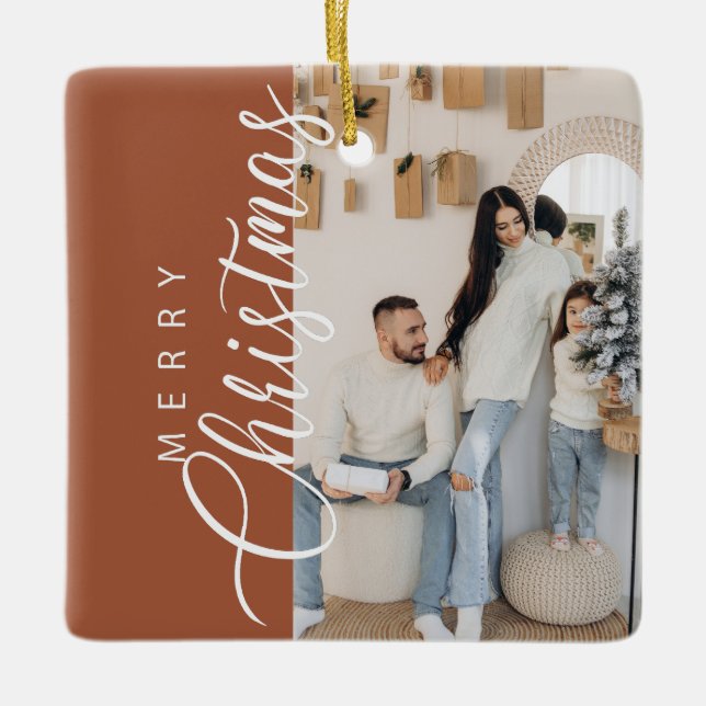 Ornamento De Cerâmica Terracotta Feliz Foto de Natal (Frente)