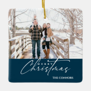 Ornamento De Cerâmica Terracotta Foto Feliz Família de Roteiros de Natal