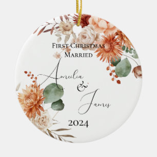 Ornamento De Cerâmica Terracotta Primeiro Natal Casado