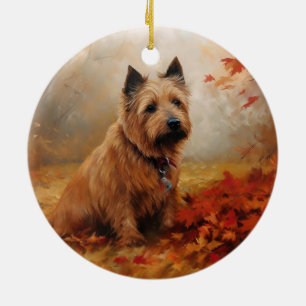 Ornamento De Cerâmica Terrier Australiano na Queda de Folhas de Outono I
