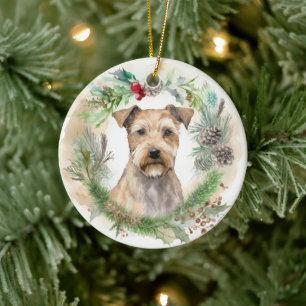 Ornamento De Cerâmica Terrier da Baía de Chesapeake Grinalda de Natal Fe