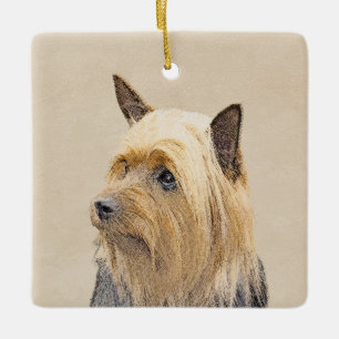 Ornamento De Cerâmica Terrier de seda que pinta - arte original bonito
