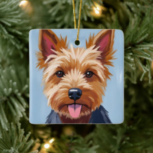 Ornamento De Cerâmica Terrier de Yorkshire Pintura de retrato de cacho