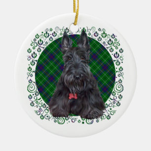 Ornamento De Cerâmica Terrier Escocês em Tartan