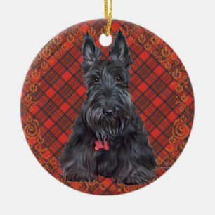 Ornamento De Cerâmica Terrier Escocês em Tartan
