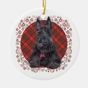 Ornamento De Cerâmica Terrier Escocês em Tartan