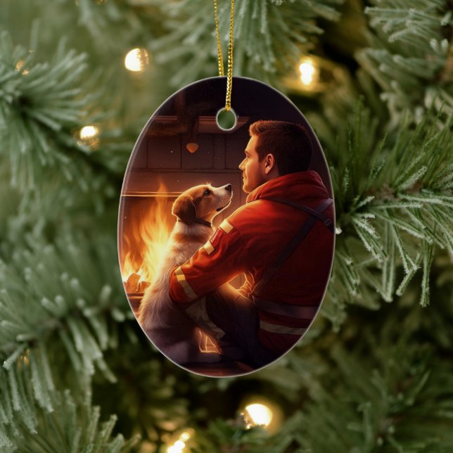 Ornamento De Cerâmica Terrier Jack Russell Bombeiro, Cachorrinho, Amante (Árvore)