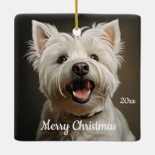 Ornamento De Cerâmica Terrier West Highland Terrier, data de Natal perso