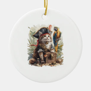 Ornamento De Cerâmica Tesouro do Gato Pirata