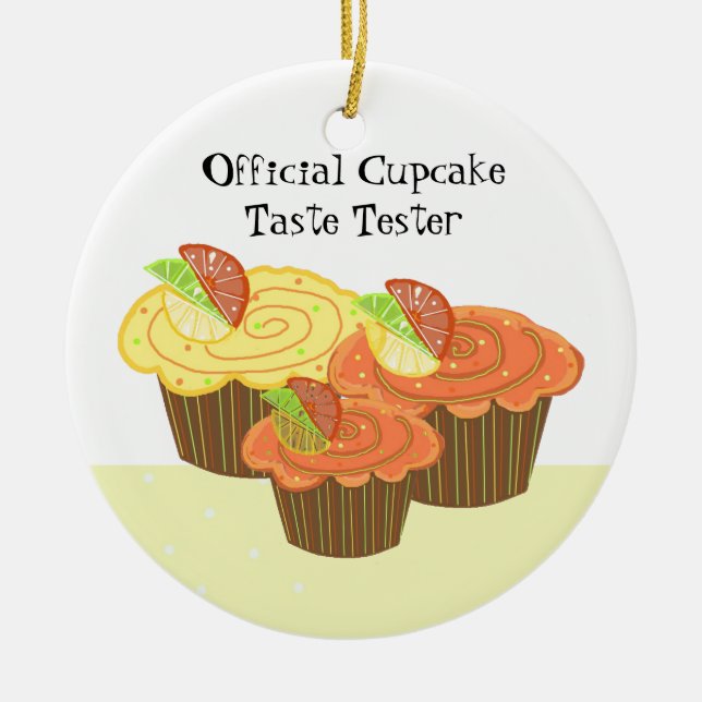 Ornamento De Cerâmica Testador de Gosto do Cupcake Oficial (Frente)