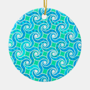 Ornamento De Cerâmica Teste padrão abstrato do redemoinho - verde do