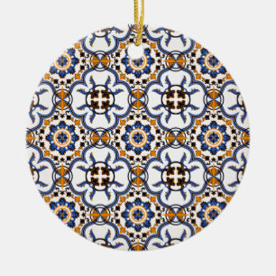 Ornamento De Cerâmica Teste padrão amarelo azul de Azulejo do portuguê