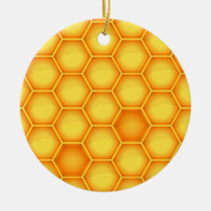 Ornamento De Cerâmica Teste padrão amarelo do favo de mel