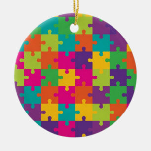 Ornamento De Cerâmica Teste padrão colorido do quebra-cabeça de serra 
