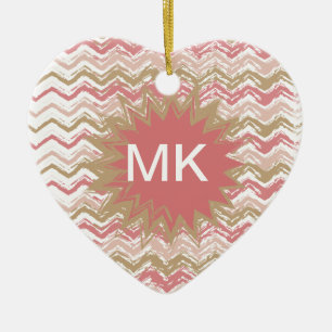 Ornamento De Cerâmica Teste padrão coral de Chevron do ziguezague do