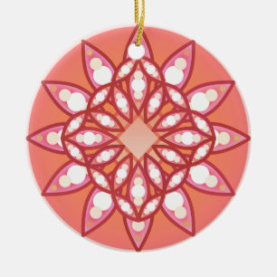 Ornamento De Cerâmica Teste padrão da mandala no rosa coral, na Borgonh