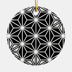 Ornamento De Cerâmica Teste padrão de Asanoha do japonês - preto e