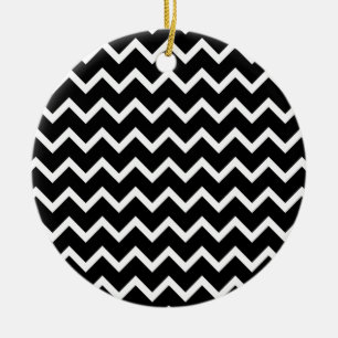 Ornamento De Cerâmica Teste padrão de ziguezague preto e branco