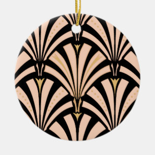 Ornamento De Cerâmica Teste padrão do fã do art deco - pêssego no pre