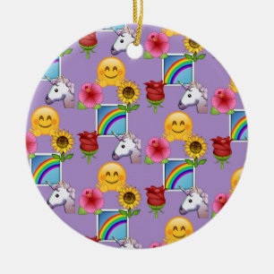 Ornamento De Cerâmica Teste padrão do roxo da beleza de Emoji