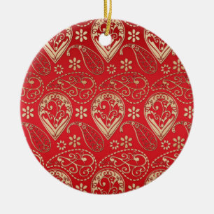 Ornamento De Cerâmica Teste padrão Dourado vermelho do Bandana de