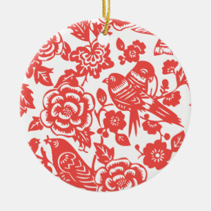 Ornamento De Cerâmica Teste padrão vermelho chinês da porcelana