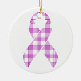 Ornamento De Cerâmica Testicular Cancer Awareness Plaid Purple Ribbon