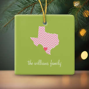 Ornamento De Cerâmica Texas Love with Custom Heart and Family Name
