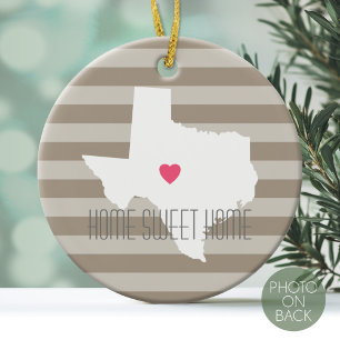 Ornamento De Cerâmica Texas Map Home State Love with Custom Heart