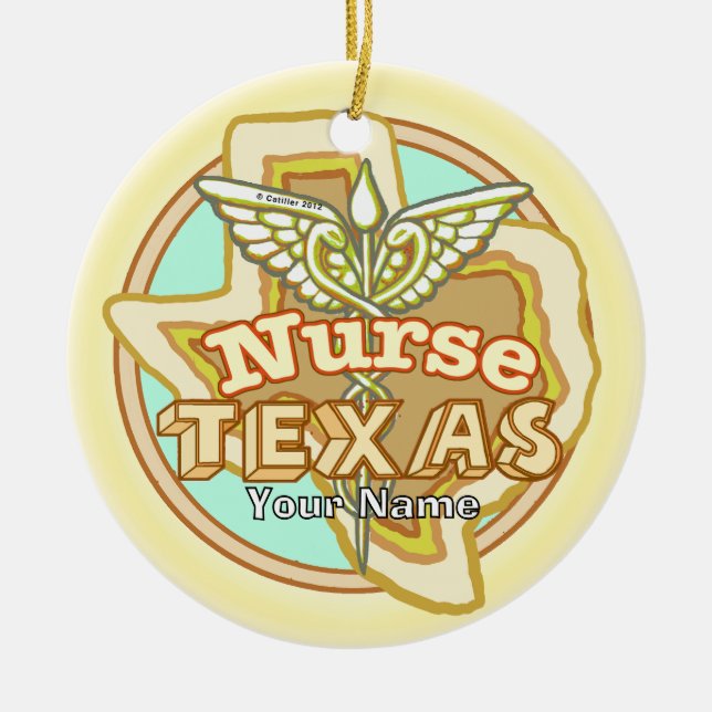 Ornamento De Cerâmica Texas Nurse Caduceus  (Frente)