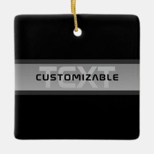 Ornamento De Cerâmica Texto Camadas Personalizável Moderno Preto e Cin