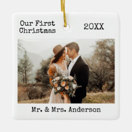 Ornamento De Cerâmica Texto da Máquina de Escrever Foto do Primeiro Casa