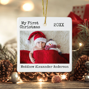 Ornamento De Cerâmica Texto da Máquina de Escrever Meu Primeiro Bebê de